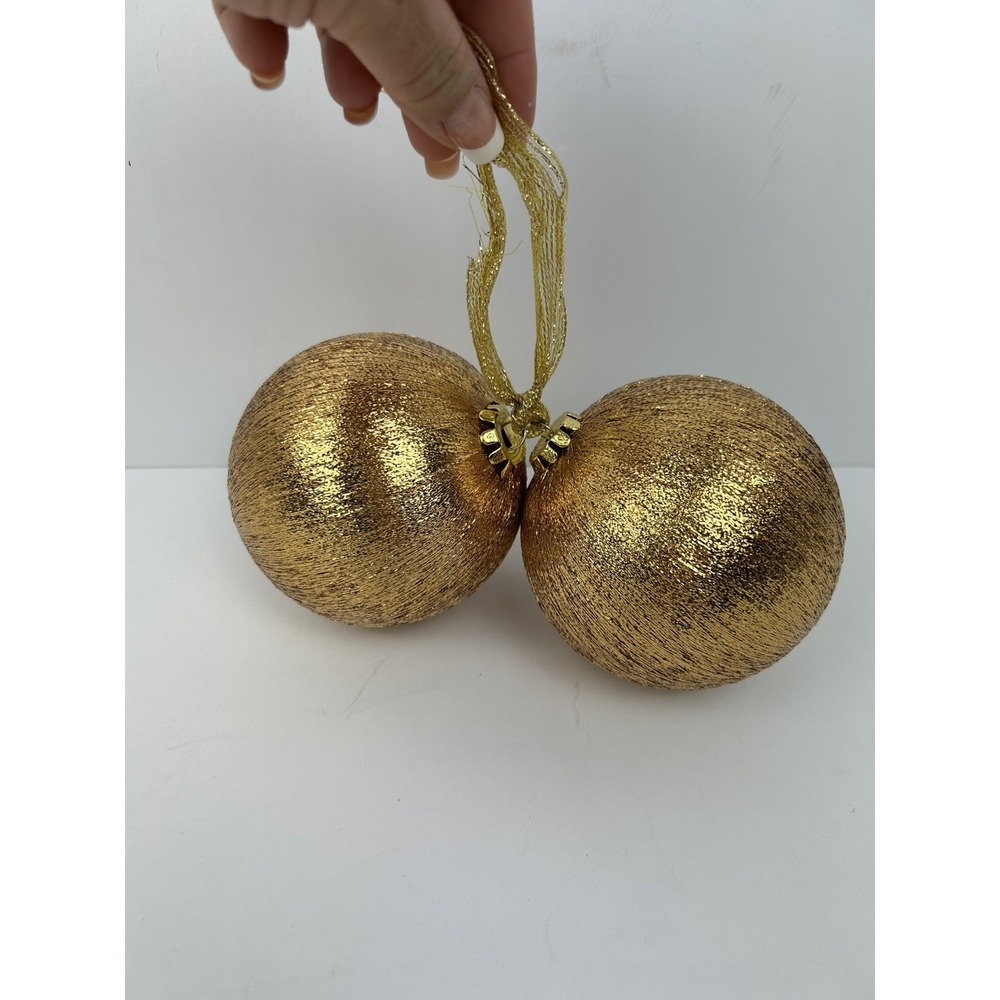 Set Vintage Gold String Ball Christmas Holiday Ornaments Luxury Vibe